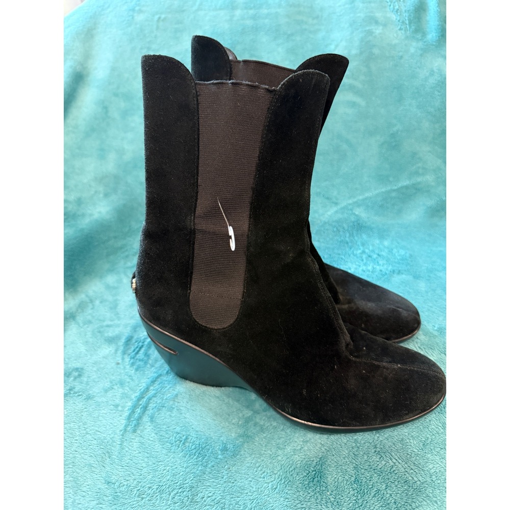 Cole Haan Nike Air Black Suede Wedge Chelsea Boots Mid Calf‎ D20630 Womens 8.5 B